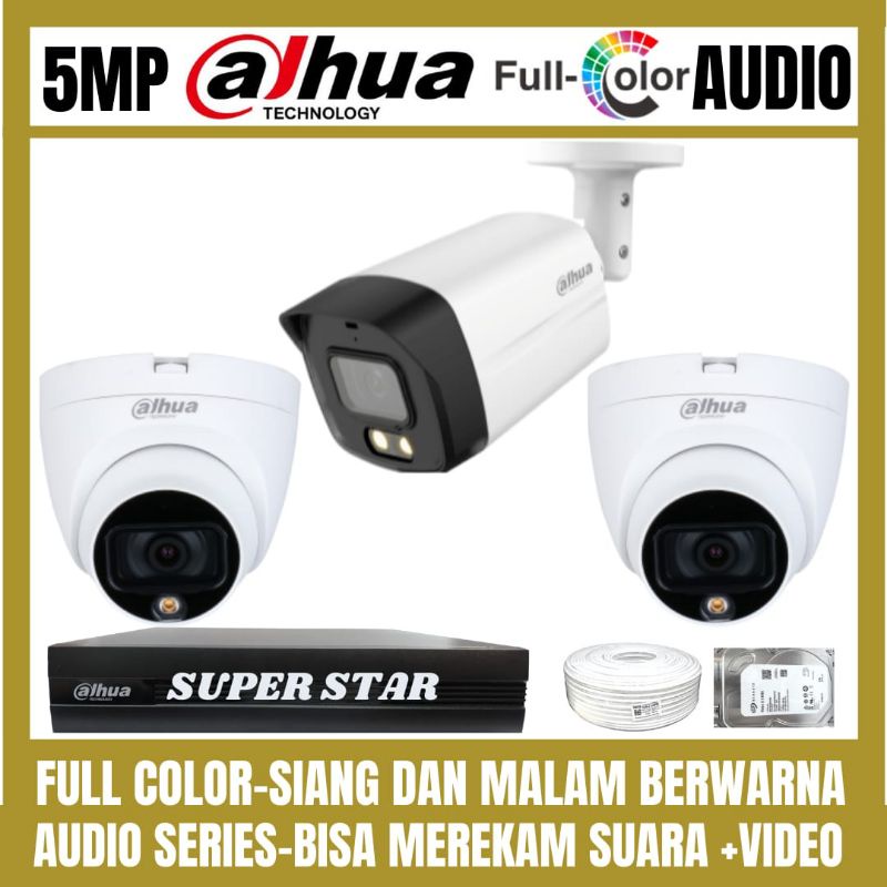 PAKET CCTV DAHUA FULL COLOR 5MP 4 CHANNEL 3 KAMERA AUDIO COLORVU