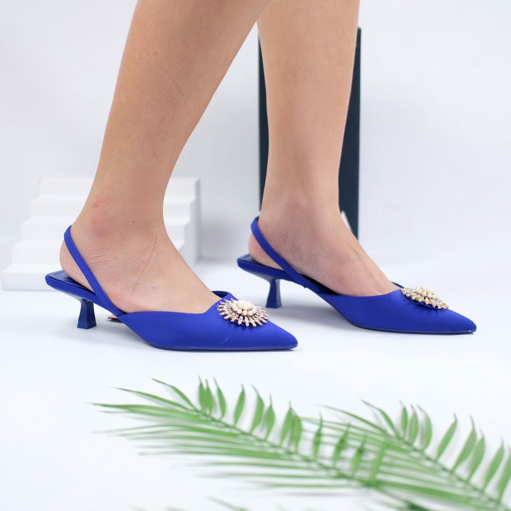 [7.7 Boombastis Sale⚡] - SEPATU HEELS WANITA IMPORT SHIMERY KITTEN SLING BACK PREMIUM ZS419