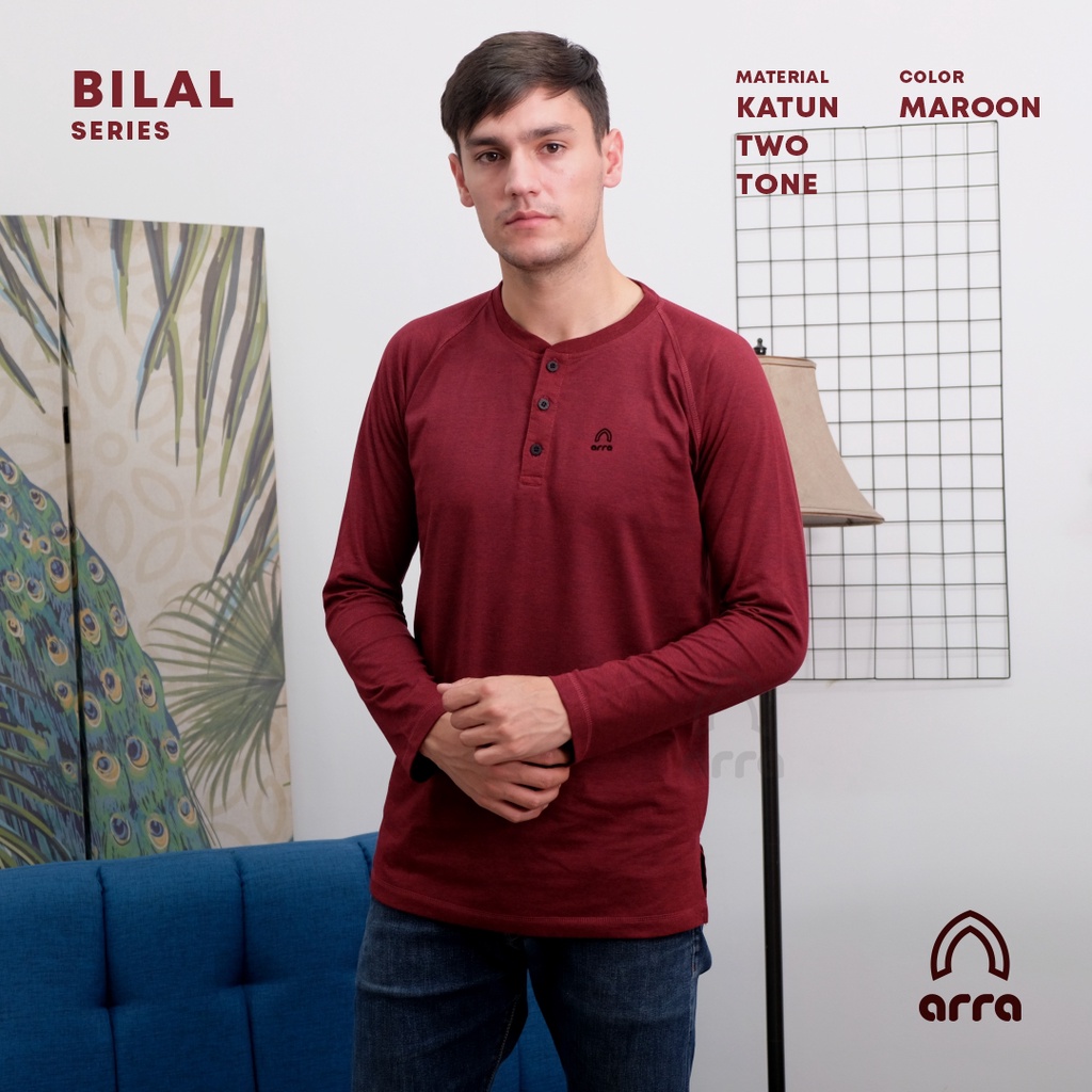 Arra Baju Kaos Pria Lengan Panjang Bilal Series Atasan Tshirt Pria Santai Muslim Pria Dewasa Katun Two Tone Original Premium