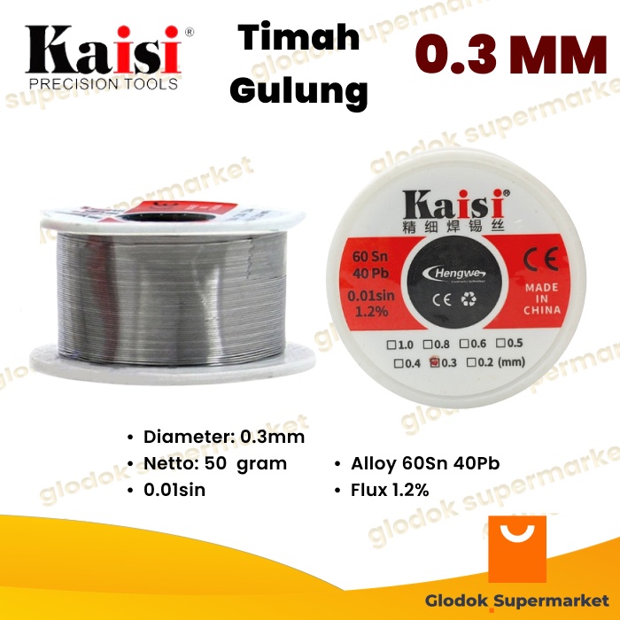 Timah Solder Kaisi 0.3mm 50 Gram Sn60 Pb40 0.3 mm Hengwe