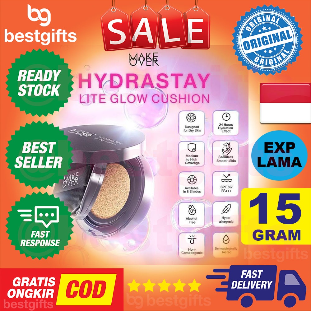 MAKE OVER MAKEOVER HYDRASTAY LITE GLOW CUSHION FOR DRY SKIN KULIT NORMAL KERING MENGABURKAN PORI PORI 15 GRAM