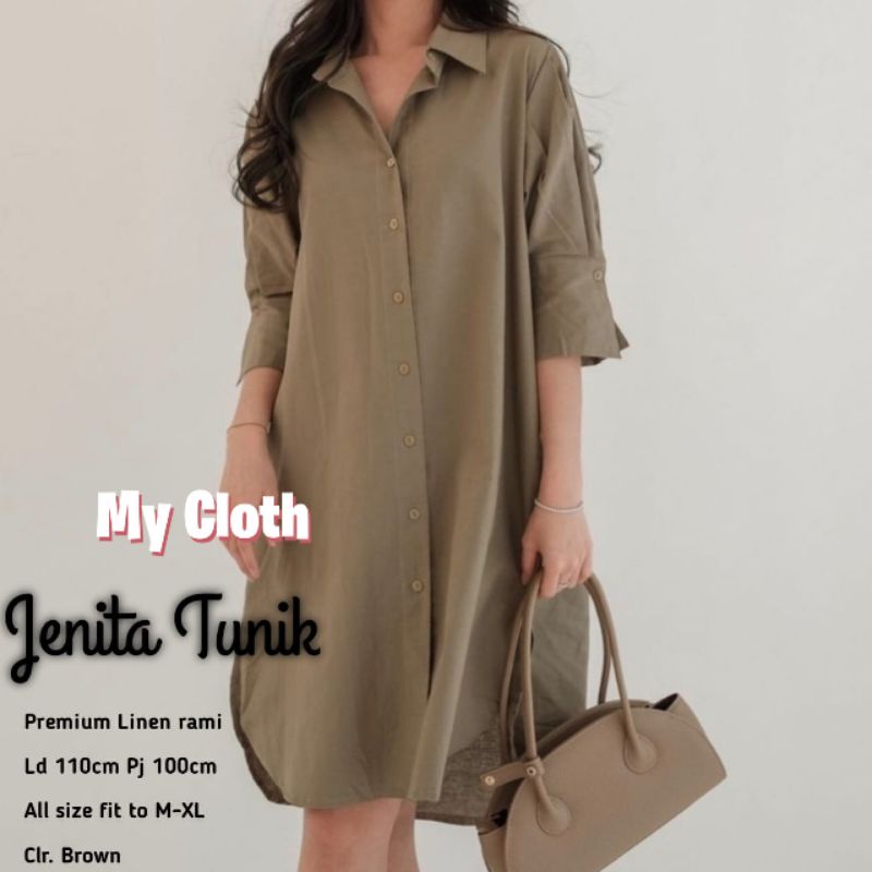 JENITA TUNIK PREMIUM LINEN RAMI ATASAN WANITA TUNIK POLOS WANITA