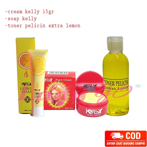 PAKET 2 IN 1 Kelly Kosmetik - Kelly Pearl Cream 15gr - Kelly Lemon Soap 15gr ORIGINAL BPOM PLUS TONER PELICIN EXTRA LEMON
