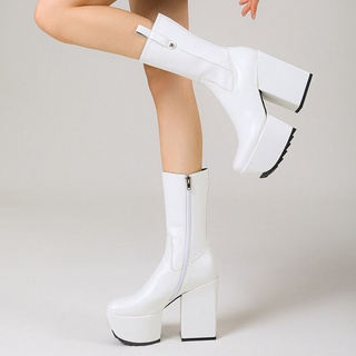 white platform boots heels
