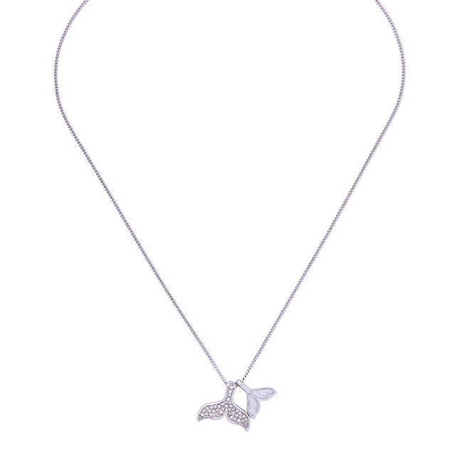 LRC Kalung Fashion Silver Alloy Diamond Double Fishtail Necklace F91433