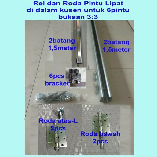 Rel dan roda pintu lipat untuk 6 daun pintu aluminium, kayu dan upcv