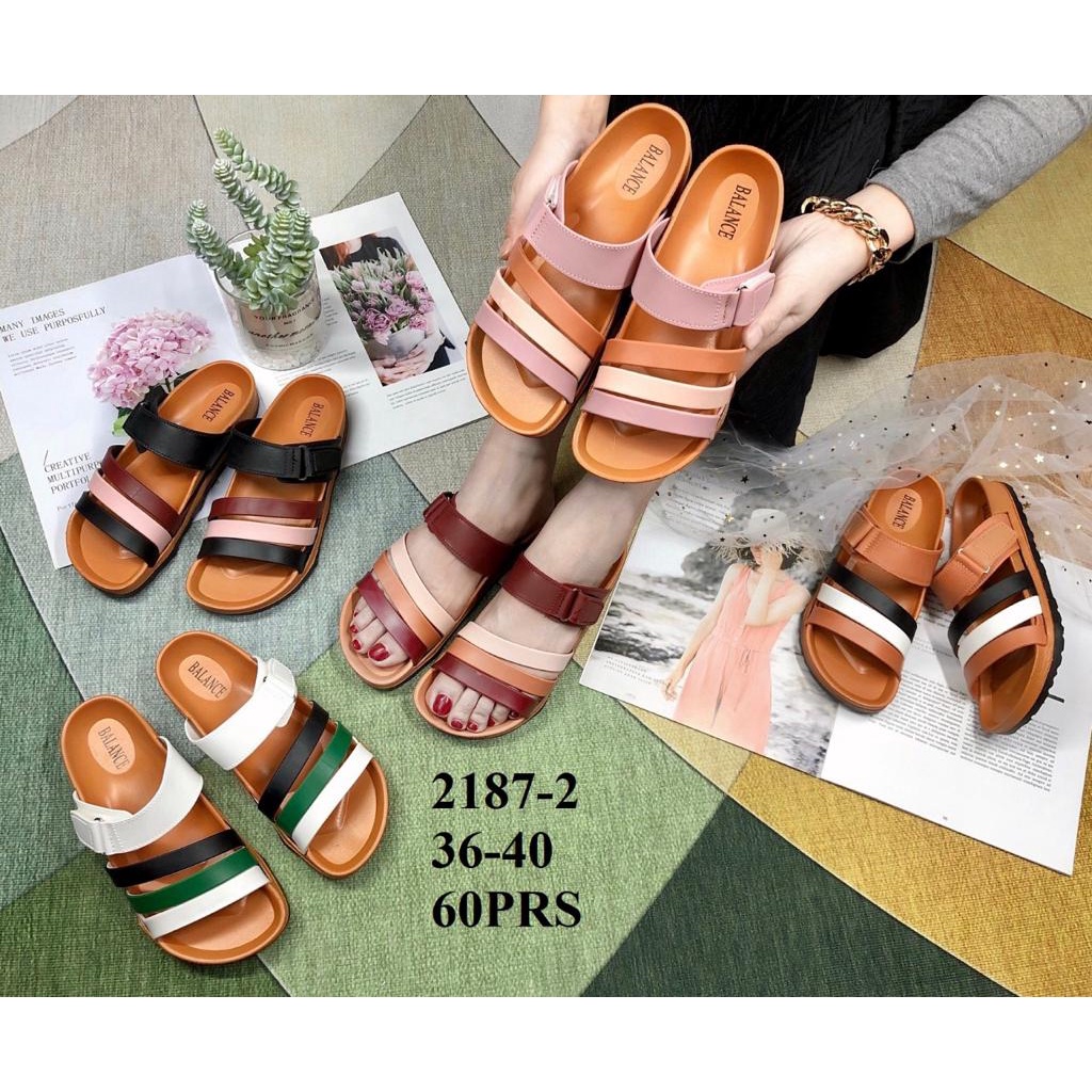 Sandal Slop Wanita Import Slip On Gesper 3 Warna Merk Balance 2187-2