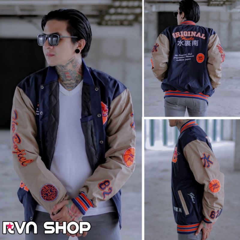 THE BOJIEL ORIGINAL Jaket Baseball Varsity  Bomber Bordir Emblem Oversize Terbaru Pria Wanita Kekinian