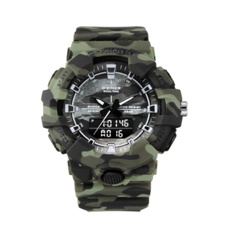 [ORIGINAL] 3 Variasi Jam Tangan D-Ziner 8206 Dualtime Rubber Army