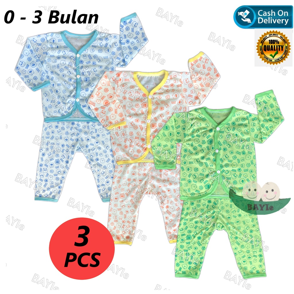 BAYIe - 3 SET Setelan Baju Bayi Panjang+Celana Panjang WARNA Motif BEAR umur 0-3 bulan/baju anak laki-laki/perempuan