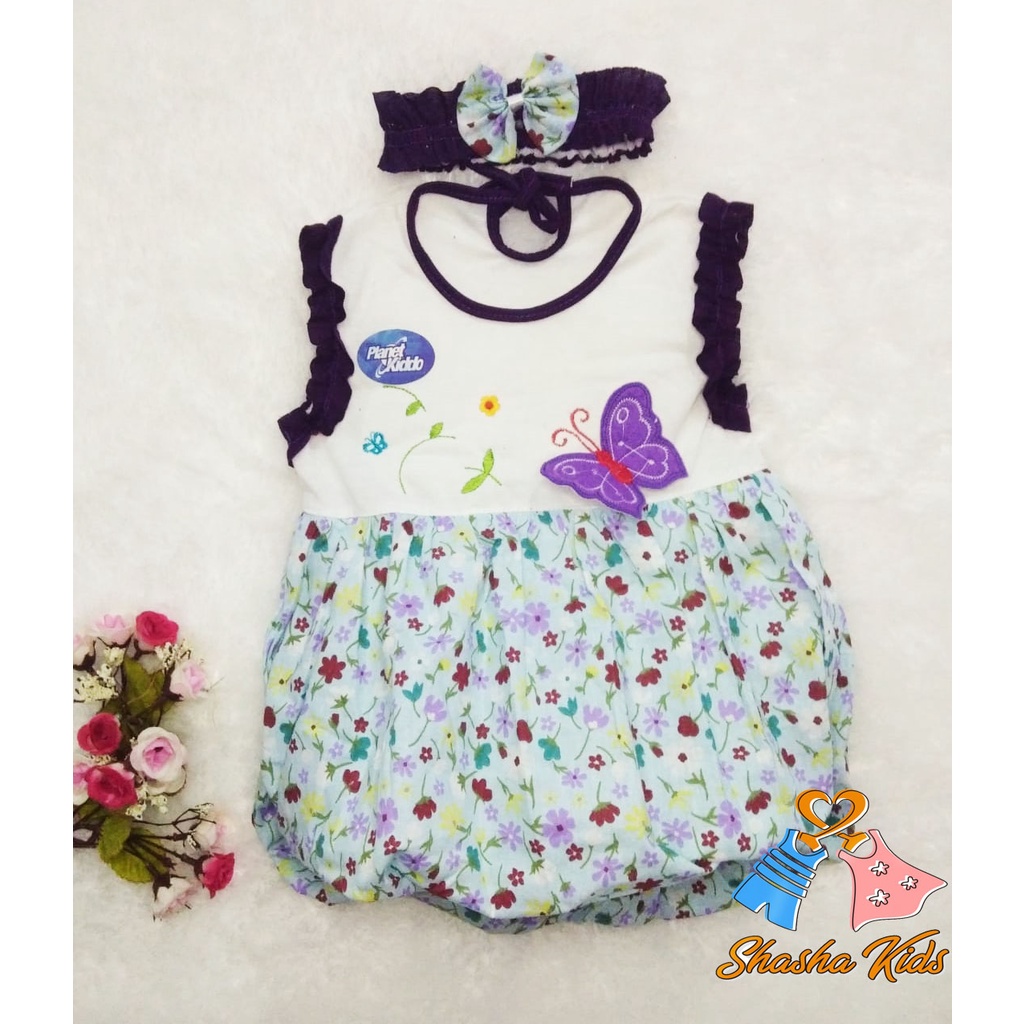 [S-029] Baju Bayi Perempuan /Dress Bayi Perempuan Planet Kids motif cantik Murah 3-6 bln Bonus BANDANA