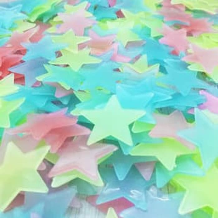 100Pc Glow in The Dark Star / Bintang - Stiker Dinding / Wall Sticker - MIX COLOR