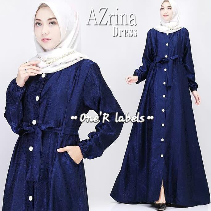 FASHION MUSLIMAH BUSANA GAMIS NAVY BLUE MODIS MODERN LONGDRESS AZRINA ONE'R LABELS CANTIK