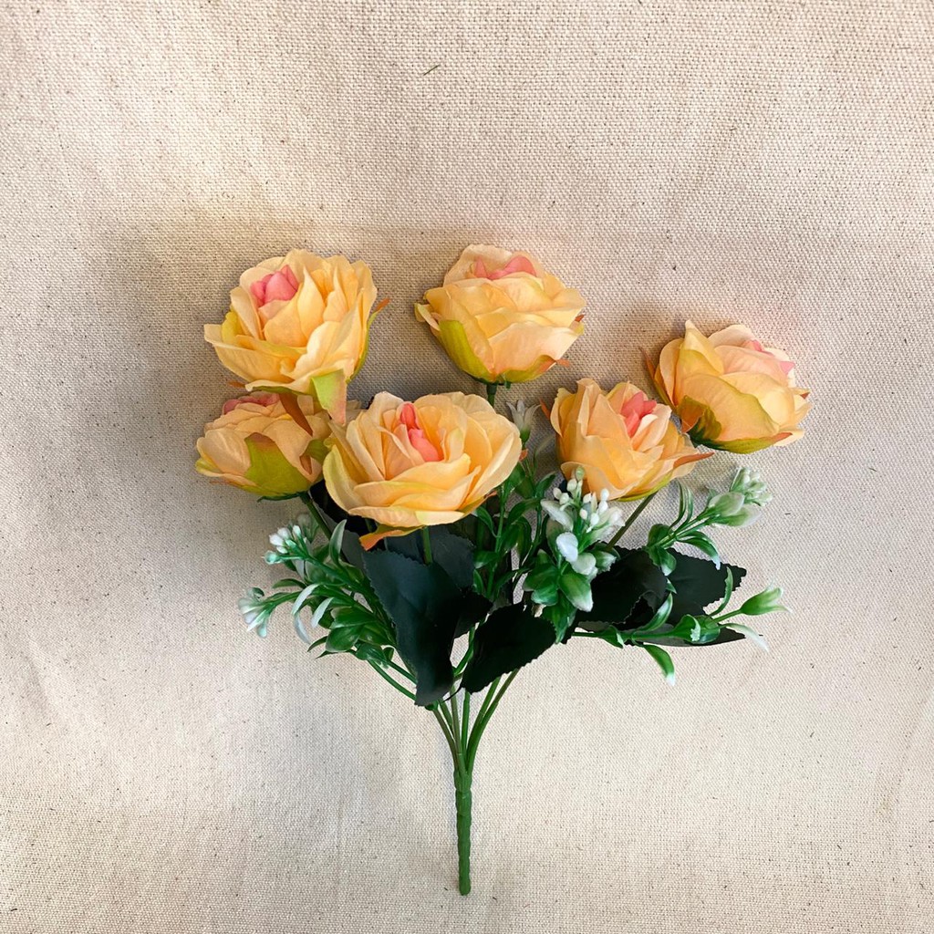 Bunga Mawar Rose Mini (satuan) Bunga Artificial / Bunga Plastik / Bunga Dekorasi / Pernikahan-orange