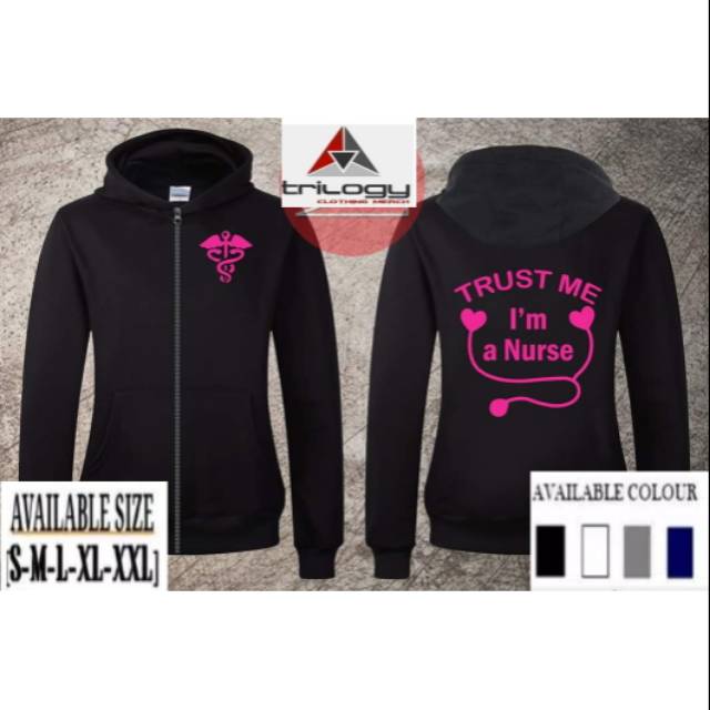 JAKET ZIPPER NURSE PERAWAT TRUST ME I AM A NURSE SABLON PINK REAL FLEECE