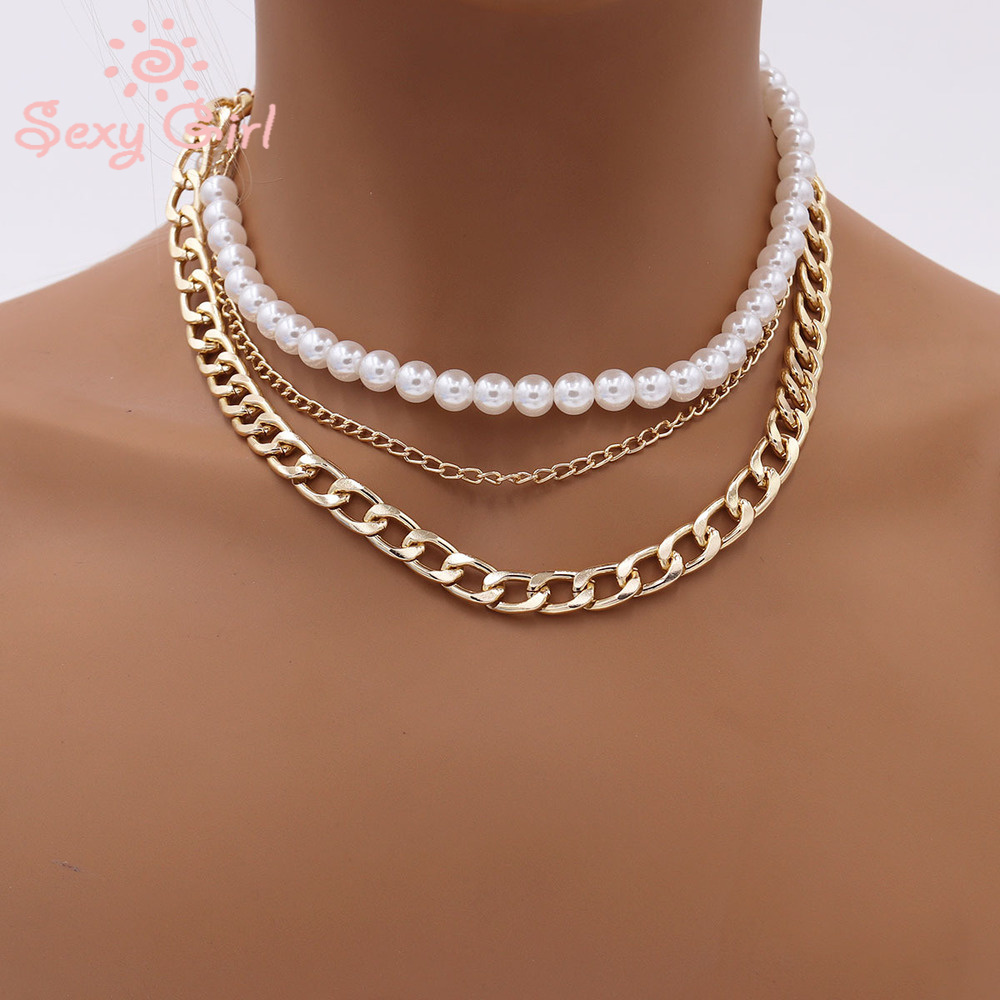 New Clavicle Chain Creative Retro Simple Pearl Chain Three-layer Necklace Women Ladies Wholesale