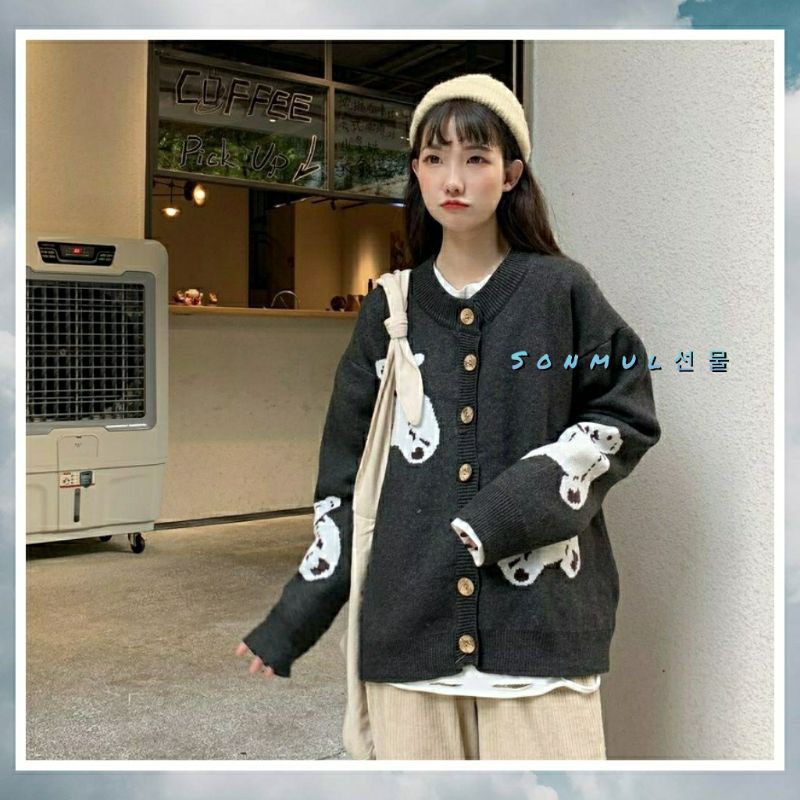 IMPORT WOMAN KNIT CARDIGAN KNITWEAR OUTER BEAR KARDIGAN RAJUT WANITA IMPOR MUSIM DINGIN