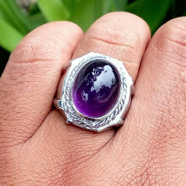 Cincin batu natural kecubung amathis dengan ring tanam mewah anti luntur