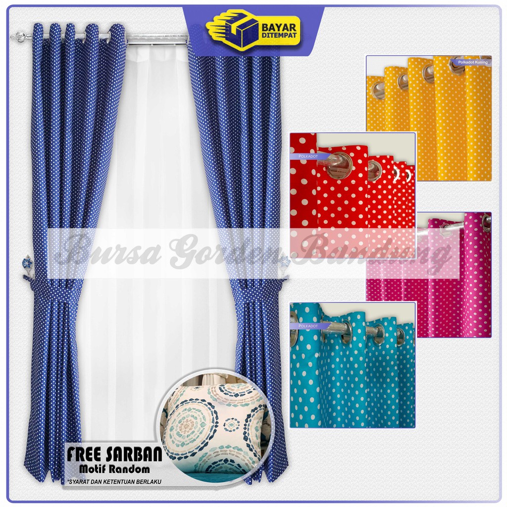 Gorden jendela minimalis hordeng katun tirai pintu hordeng kolong dapur polkadot