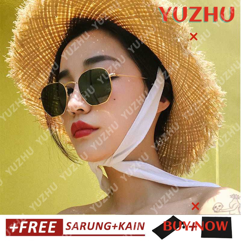 (YUZHU) Kacamata Hitam Wanita/Pria Retro Metal Frame Square Small Sunglasses Women/Men UV400 Protection