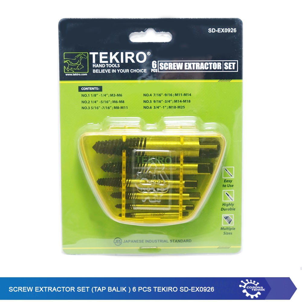 Screw Extractor Set (Tap Balik ) 6 Pcs Tekiro SD-EX0926