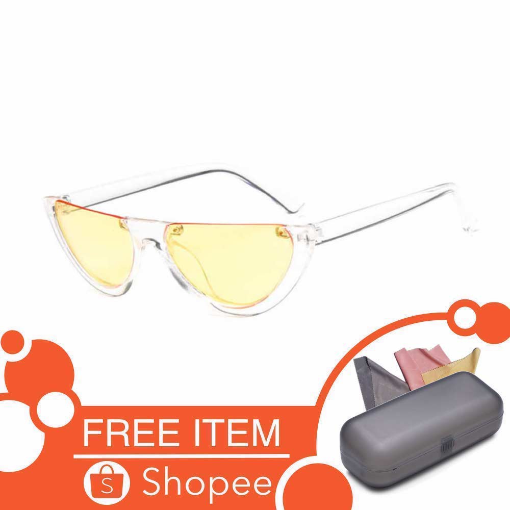 Anti UV Eye Cat Sunglasses [ Kuning ] Kacamata Pria &amp; Wanita - SH Free Kotak Kacamata