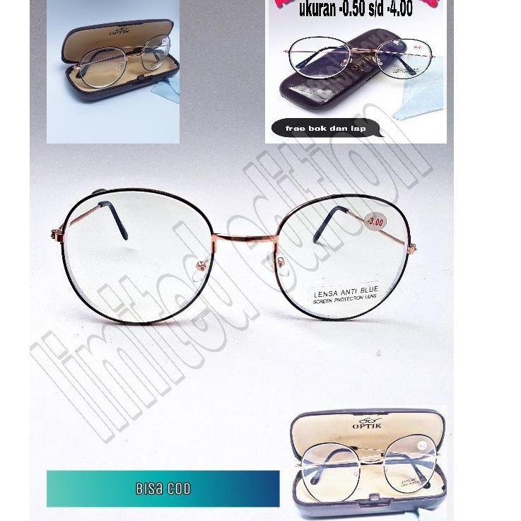 Trendy frame besi lensa minus#kacamata minus besi oval anti radiasi rose/black gold  by renol store