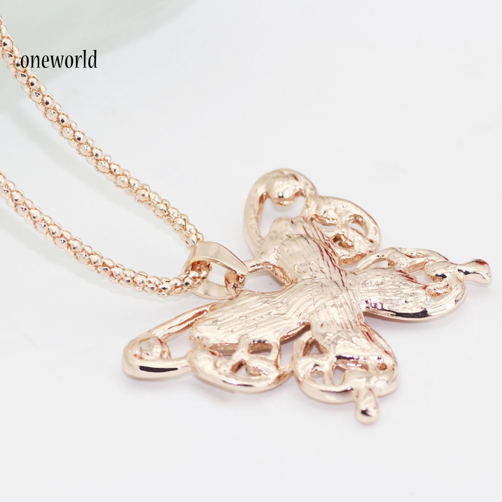 |Onwo Dress Mini Lengan Pendek Untuk Wanita| Kalung Liontin Kupu-Kupu Warna Rose Gold Aksen Berlian Imitasi Untuk Wanita