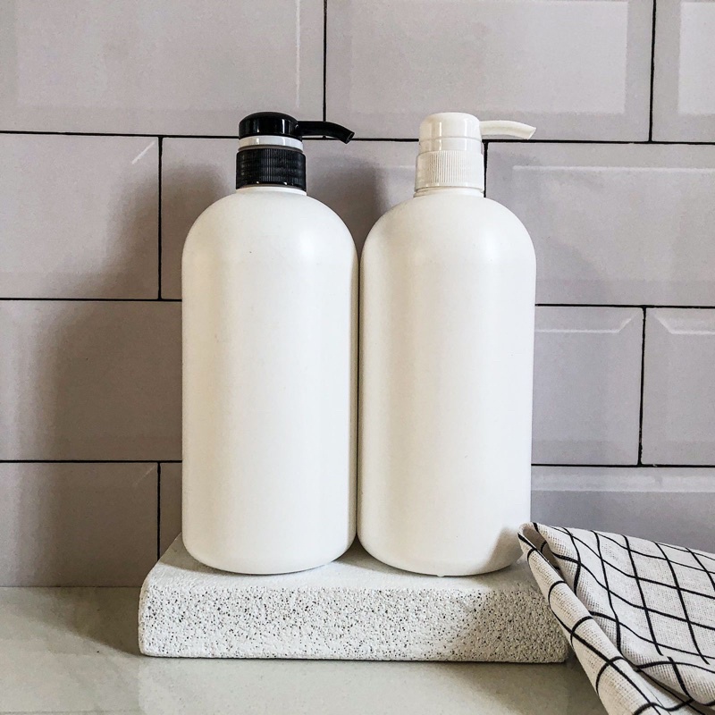 1 liter Botol plastik PUMP  - botol pump plastik PUTIH 1L  - pump putih / hitam - botol sabun - kema