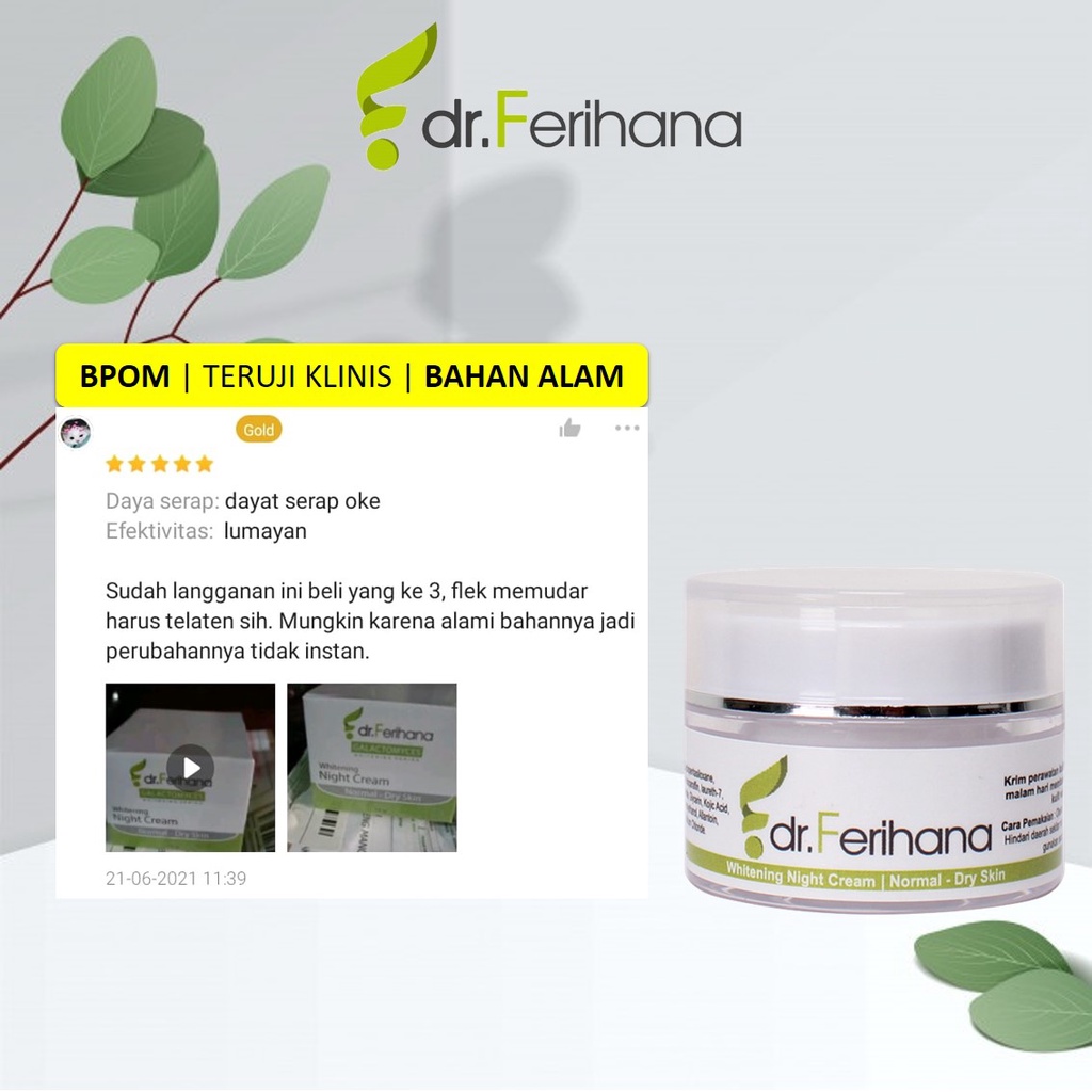 Galactomyces Night Cream for Normal to Dry Skin dr. Ferihana Cosmetics &amp; Skincare Krim Malam untuk Kulit Normal Kering Kombinasi Mampu Melembabkan Mencerah dan Memudarkan Flek Hitam BPOM LPPOM HALAL MUI