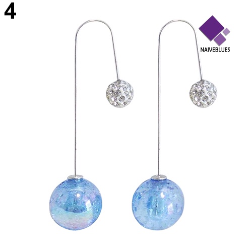 Naiveblue Anting Kait Gantung Panjang Bentuk U Desain 2 Bola Mutiara Imitasi Translucent Untuk Wanita