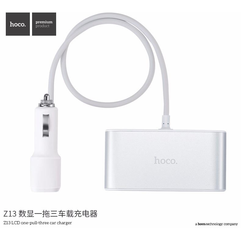 Hoco USB Charger Mobil 2 Port dan 3 Lighter Slot 2.1A - Z13 - Silver