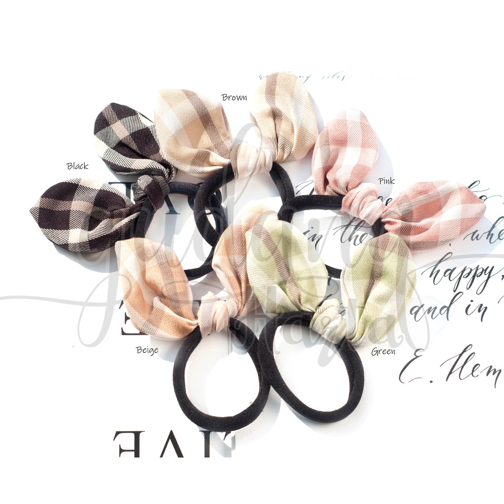 Karet Rambut Pita Kotak Kotak Ikat Rambut Motif Square Ribbon Ikat Rambut Lucu Hairband GH 200103