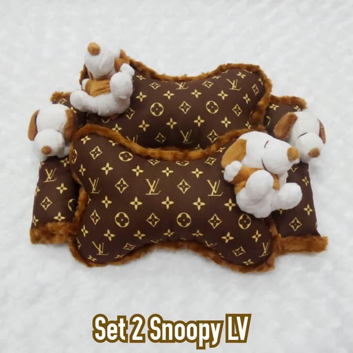 Set car bantal headrest sandaran kepala jok leher kursi mobil Snoopy LV Luois Vuitton Coklat 2 J