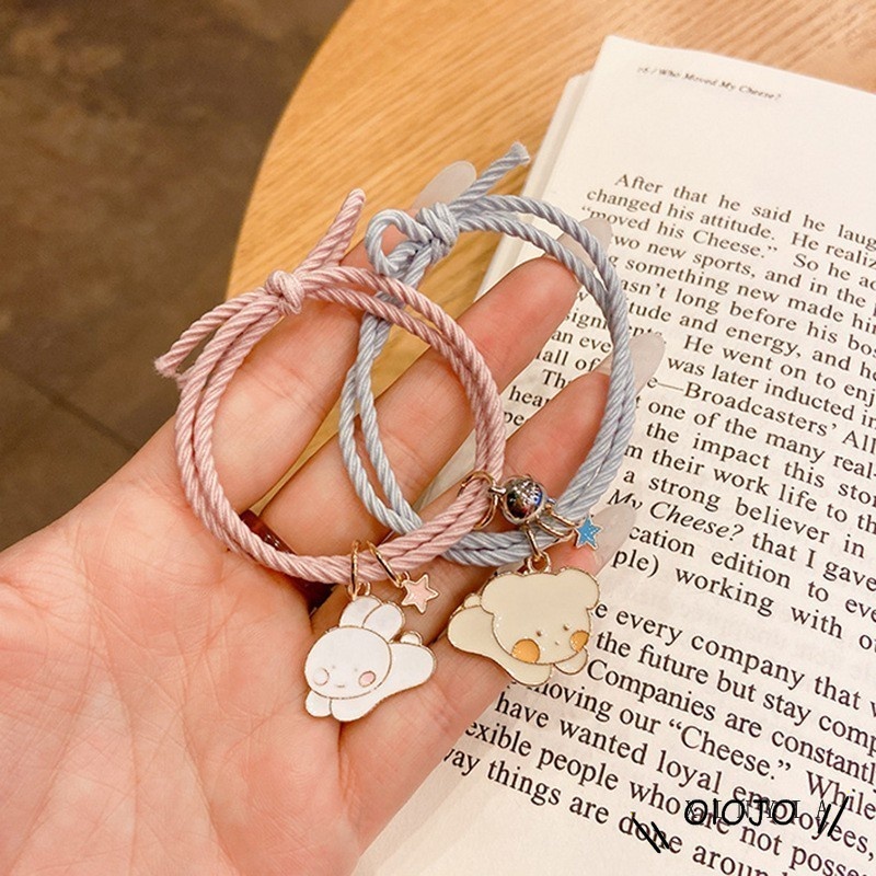 2 Pcs Gelang Couple Magnet Pasangan Liontin Kreatif Pesona Gelang Perhiasan Hadiah Kekasih/ Couple Magnetic Attract Braided Pasangan Gelang Tali Magnetik