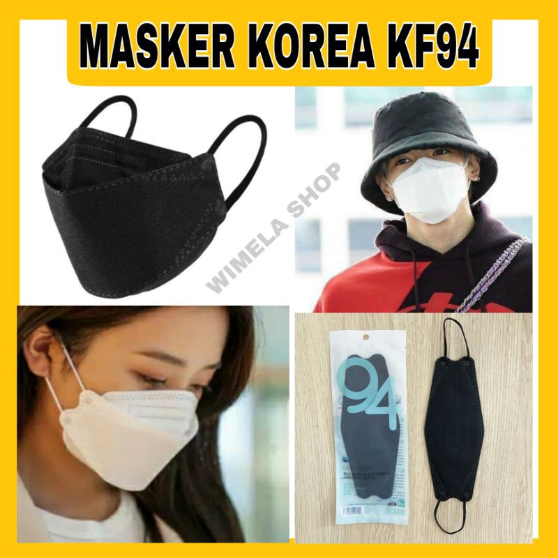 Masker Kf94 Korea Kpop Hitam Putih Dewasa Packing Per Pcs