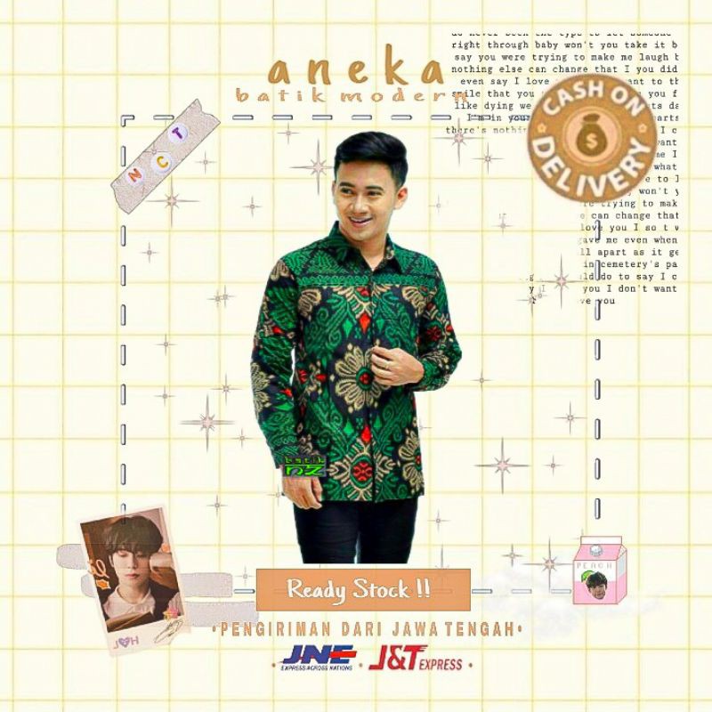 [MGL] ATASAN KEMEJA BATIK PRIA COWOK LENGAN PANJANG WARNA HIJAU BOTOL M L XL XXL JUMBO FORMAL