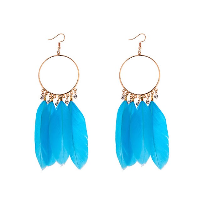 LRC Anting Gantung Vinatge Feather Decorated Circular Ring E804XX