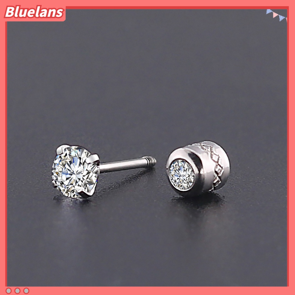 Bluelans Earrings Fashionable Unisex Rhinestone Round Cubic Zirconia Titanium Steel Studs