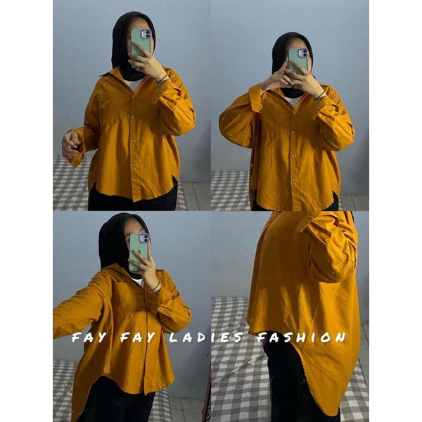 Kemeja Wanita Oversize Polos Katun Linen Rami Premium