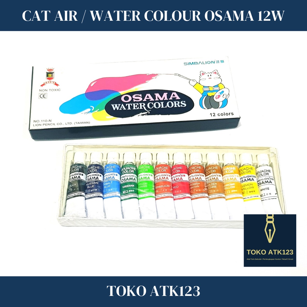 Cat Air / Water Colours / Cat Lukis Merk Simbalion Osama 12 Warna