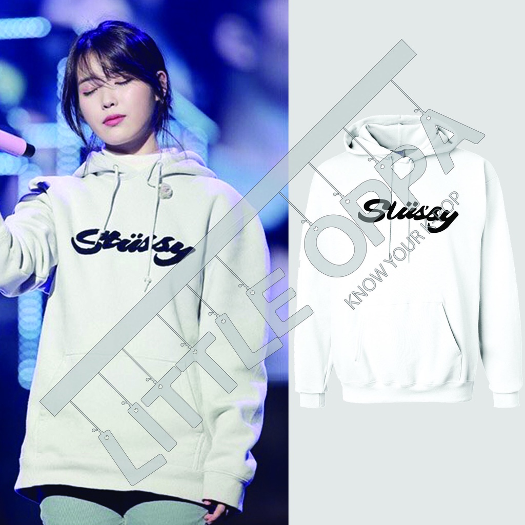 JACKET HOODIE KPOP KOREAN FASHION IU STSSY WHITE HOODIE