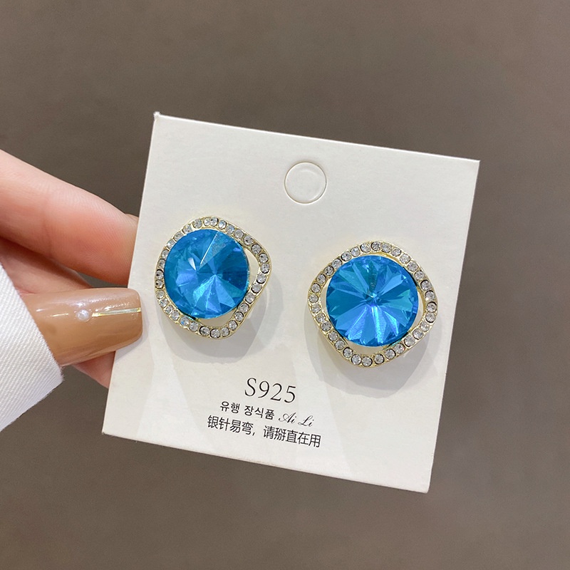 Anting Kristal Biru Gaya Retro Korea Untuk Wanita 2022