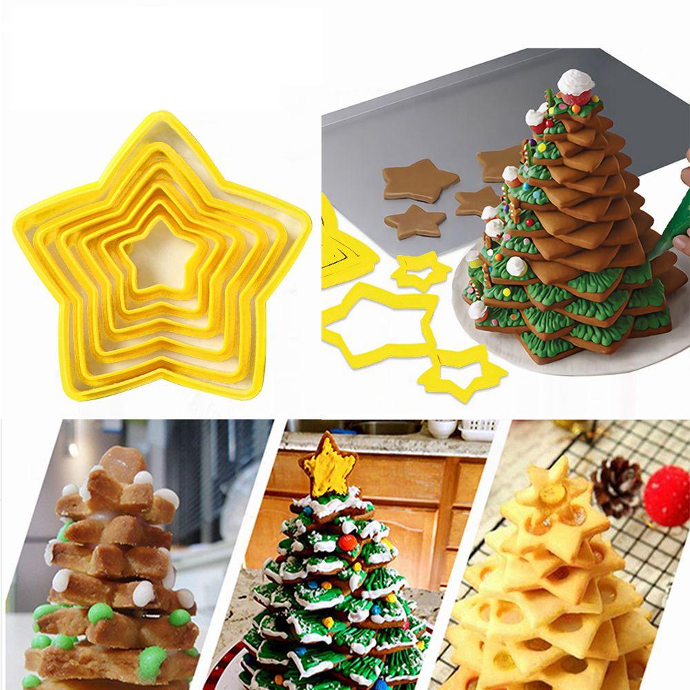 [Elegan] 3d Cookie Cutter 6pcs/Lot Plastik DIY Biskuit Pohon Natal Gula Kerajinan Fondant Tools