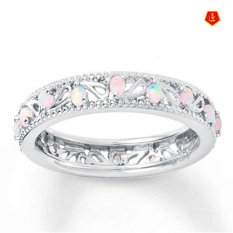 [Ready Stock]925 Silver Inlaid Opal Ring Simple Personality