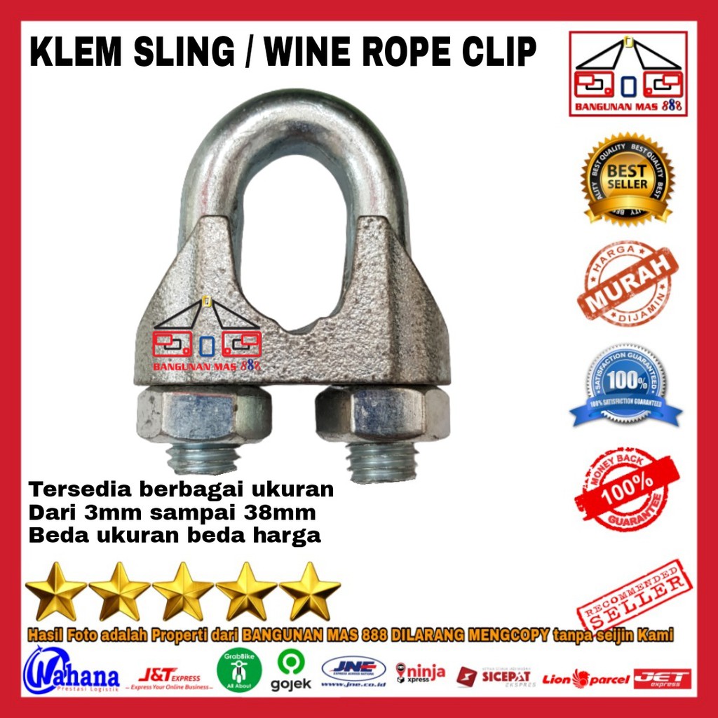KLEM SLING 30mm (11/2") - WINE ROPE CLIP GALV 30mm (11/2") - KLEM TALI BAJA - KLEM TAMBANG BAJA