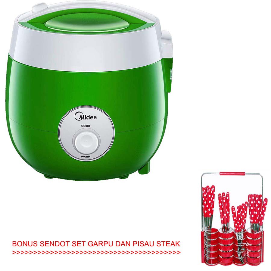 Midea MRM-2001 Rice Cooker 3IN1 Elemen 3 D Bonus Sendok Set Garpu Dan Pisau STeak