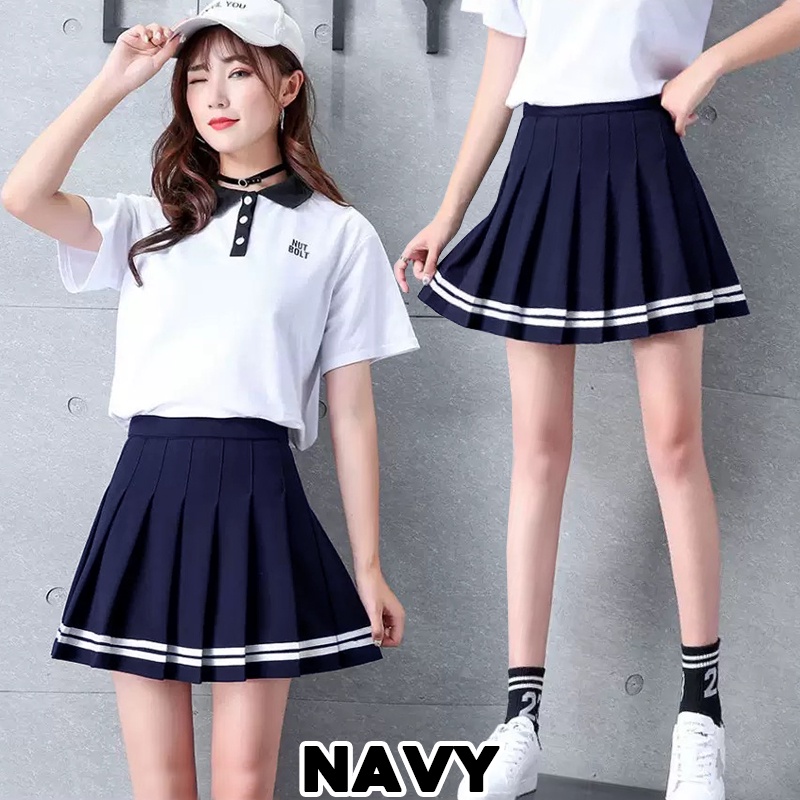 KARAKOREA 860 Banding Line Tennis Skirt/Korean Pleated Skirt/Rok mini with inner/Rok tennis