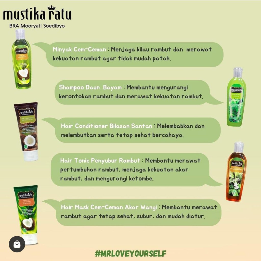 Mustika Ratu Hair Care | Penyubur Rambut Tonic Oil Cem ceman Shampoo Sampo Bilasan Santan Minyak Cendana