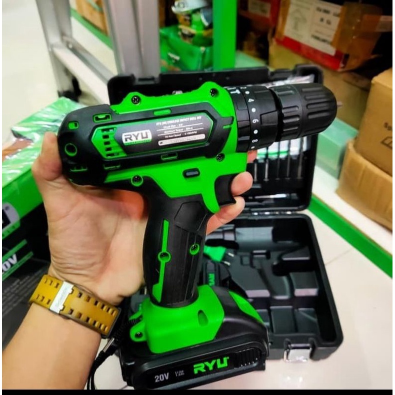 RYU MESIN BOR TEMBOK BATERAI CORDLESS RCI 20 VOLT IMPACK DRILL SET 20V 2 BATRE